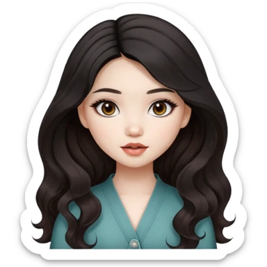 pale skin, girly bratz ASIAN vietnam baddie, beautiful dark brown eyes, pretty makeup, long black to light brown ombré wavy hair sticker