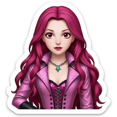 Aleera from Van Helsing with long dark red hair, pink sequin outfit sticker