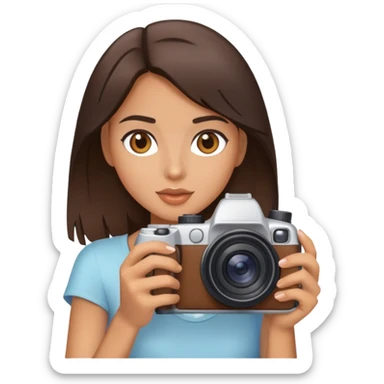 Brunette model with a camera sticker