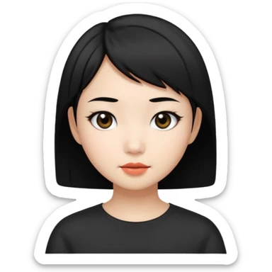Asian pretty girl with black color short hair and black eyes sticker