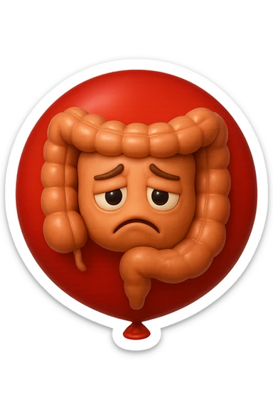 EMOJI STILE IPHONE 3D DI INTESTINO 3D CON ESPRESSIONE TRISTE  IN VOLTO CHIUSO IN UN PALLONCINO ROSSO, FAGLI ANCHE LA PARTE BIANCA DEGLI OCCHI, NON SOLO LA PUPILLA sticker