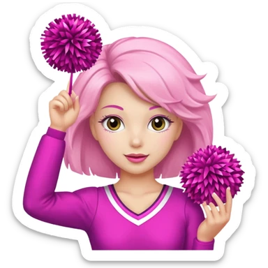 football cheerleader, holding a cheering, pink and twinkle sticker