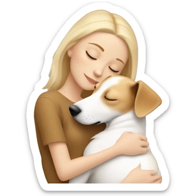 White blonde girl who sleeping in cuddle with her light brown jack russel  sticker