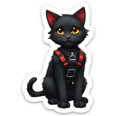Anthro Edgy Cool Beautiful Black Cat-Fursona with Emo Hair-bangs with Red Streaks Chest Harness sticker