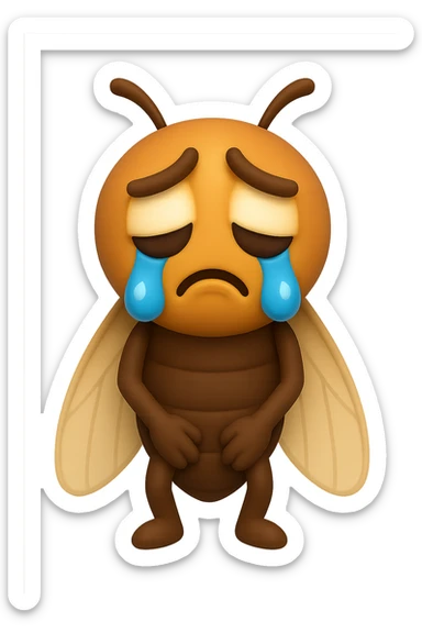 EMOJI STILE IPHONE 3D DI una cicala triste che si tocca le cosce e piange perché non le piace il suo fisico, posa frontale, fagli gli occhi bianchi , non solo la pupilla sticker