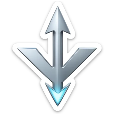 a bold upward arrow emerging from a glowing base, with metallic edges and bright highlight sticker