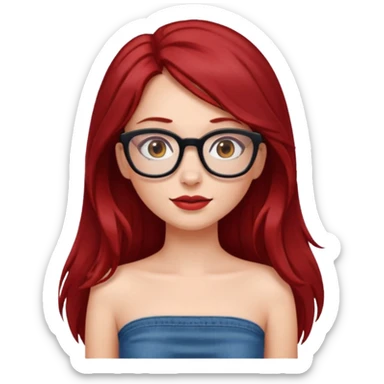 girl with long dark red hair and and glasses in a tube top sticker