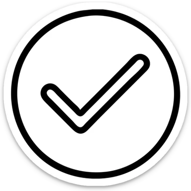 black checkmark in a white circle, simple, no text sticker