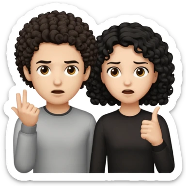 Un garçon cheveux boucle et yeux marron clair et une fille cheveux noir côte à côte se disputant sticker
