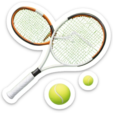 A tennis racket and ball placed on the grass court, with the lines of the court clearly visible in the background. The scene captures the essence of the sport, highlighting the equipment and the vibrant, open atmosphere of a tennis match sticker