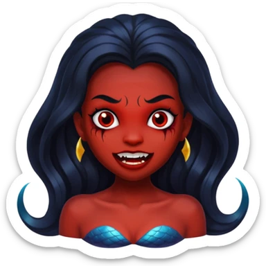 A black mermaid who is also a vampire. Color theme is black also make the fangs visible sticker