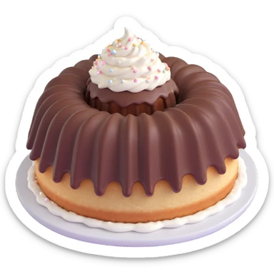 vanilla bundt cake with chocolate frosting and white sprinkles sticker