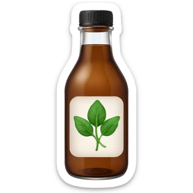 brown glass bottle of supplements with white label, black thin title K2 and small spinach emoji sticker