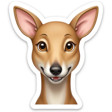 Cinematic Comical Fawn Greyhound Portrait Emoji, Head tilted dramatically with an exaggeratedly amused expression, featuring a striking fawn Fur with subtle elegance, wide, expressive eyes filled with playful disbelief, Simplified yet hilariously expressive features, highly detailed, glowing with a slightly sassy glow, high shine, dramatic yet playful, stylized with an air of cheeky charm, bright and endearing, soft glowing outline, capturing the essence of a spirited and over-the-top racer, so meme-worthy it feels like it could side-eye its way into internet fame instantly! sticker