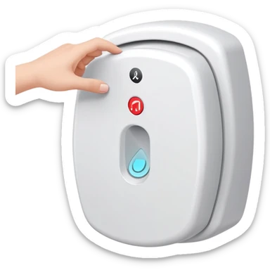 hand pressing a modern flush button, toilet in background, cheerful and neat sticker