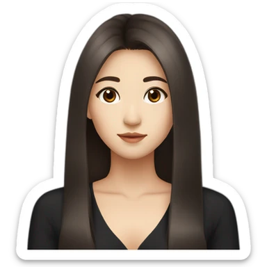 Asian girl with brown long hair and brown eyes in black dress sticker