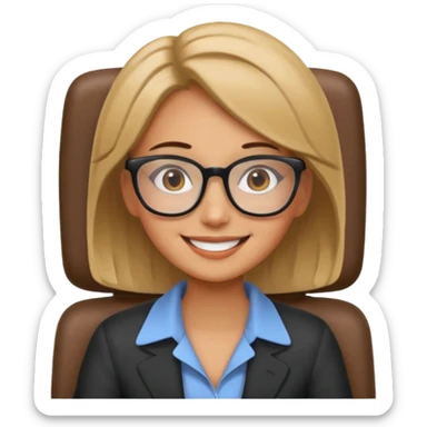 Cartoon faced girl relaxing in an office chair and smiling  sticker