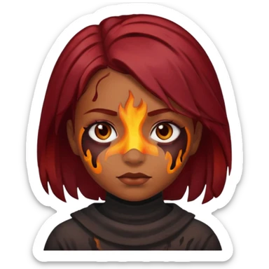 a girl with a burned face and brown- dark red hair  sticker