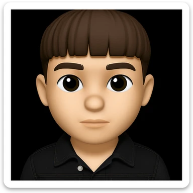 Change only the boy's outfit to a black denim jacket. Keep the 3D emoji style and all other details exactly the same. sticker