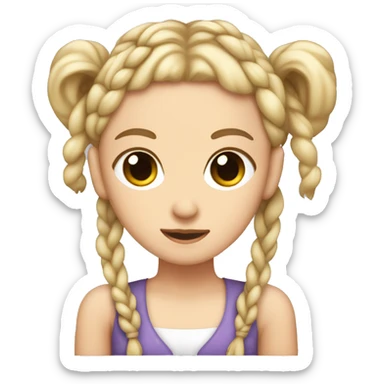 Light brain haired white girl with two braids tied together with a bow sticker