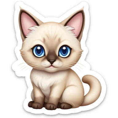 Cinematic Cute Siamese Cat Portrait Emoji, slender body, soft cream-colored fur with rich dark points on the ears, face, paws, and tail, big, sparkling sapphire-blue eyes, Simplified yet irresistibly adorable features, highly detailed, glowing with a warm, cozy glow, high shine, curious yet calm, stylized with a touch of whimsy, bright and endearing, soft glowing outline, capturing the essence of a mischievous yet lazy and loveable kitty, so cuddly it feels like it could waddle right out of the screen for a snuggle! sticker