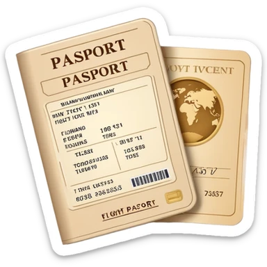 Beige Passport with flight tickets sticker
