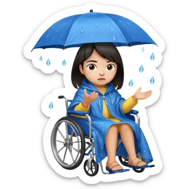 Girl with dark hair  in a wheelchair with rain poncho mad with raining  sticker