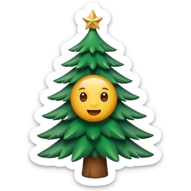 Un emoji représentant un petit sapin stylisé, sans bouche, avec deux grands yeux de biche brillants couleur cannelle. Style minimaliste, mignon et expressif, comme un sticker ou un emoji moderne. Fond parfaitement transparent, haute qualité, bien centré. sticker