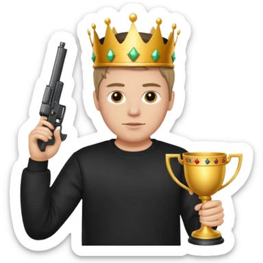 MVP + Gaming + Black sweatshirt + White guy with crown + Tournament Cup  + Gun  sticker