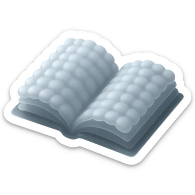 thick open book made entirely of small, very bright white fluffy convex clouds, matte glass style sticker