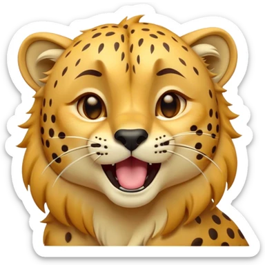 Cinematic Cute Yawning Cheetah Portrait Emoji, Head tilted slightly with a dramatic, wide-open yawn, showcasing a soft, sleek golden Fur with distinctive spots and floppy ears slightly drooping, round amber eyes barely open in drowsy contentment, Simplified yet irresistibly adorable features, highly detailed, glowing with a soft, cozy glow, high shine, relaxed yet expressive, stylized with a touch of savannah whimsy, bright and endearing, soft glowing outline, capturing the essence of a sleepy yet affectionate cheetah, so drowsy it feels like it could stretch right out of the screen and curl up for a nap! sticker