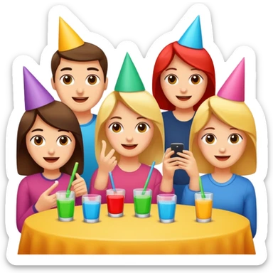 Party quiz with happy people with no phone writing blocks empty eyes sticker