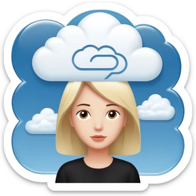 A thinking person with a thought cloud showing a modern hotel reception sticker