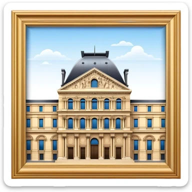 Cinematic Realistic Louvre Museum Landmark Emoji, depicted with the historic museum facade and glass pyramid rendered with lifelike detail and elegant, ambient lighting. sticker