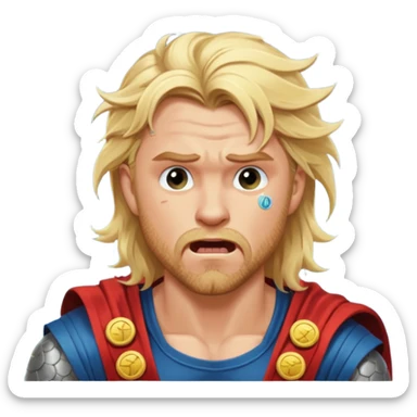 disheveled Thor losing money at a slot machine, panicked face, coins flying sticker