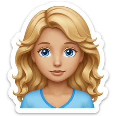 Girl emoji with wavy honey blonde hair and ice blue eyes with tan skin sticker