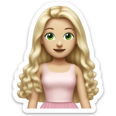 Realistic White woman with Long blonde straight hair and green eyes, wearing Long soft pink tiered tulle skirt, isolated sticker