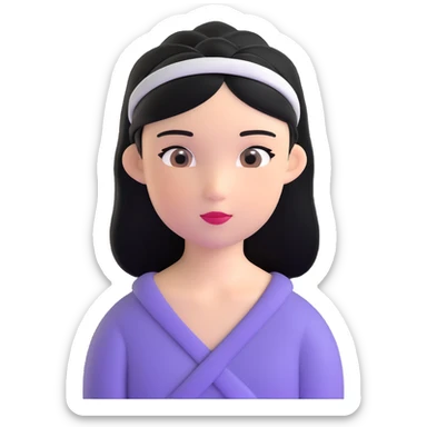 pretty girl with straight black hair, wearing a headband sticker