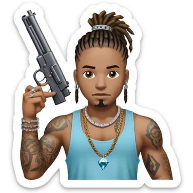 african-american race pig with dreads looking gangster with gun and tank top, with diamond blinging chain, with tattoos sticker