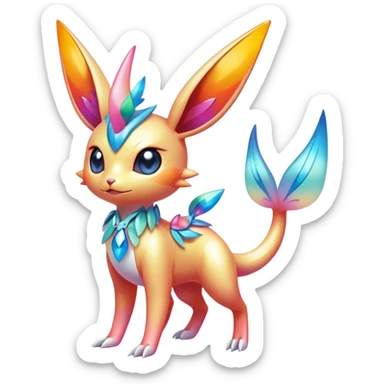 Colorful Shiny Exotic Victini-Salandit-Aurorus-Sylveon-Fakémon-hybrid-creature (full body)  sticker