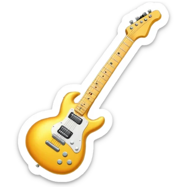 A 3D Apple-style emoji showing the word "ROCK" in bold metallic letters, with a small electric guitar leaning on the text, vibrant glowing effect, playful and energetic cartoon style, symbolizing rock music. sticker