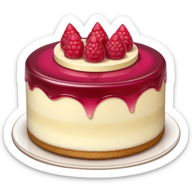 A three-layer cake with brown at the bottom, vanilla in the middle, and raspberry jelly on top. A cold cheesecake. sticker