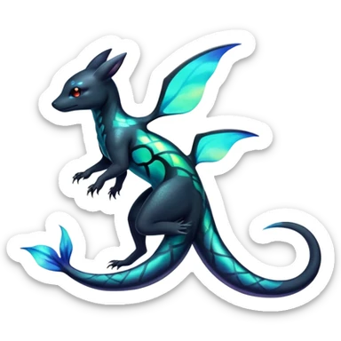 Colorful Iridescent Exotic Salandit-Aurorus-Umbreon-Fakémon-hybrid-creature (full body)  sticker