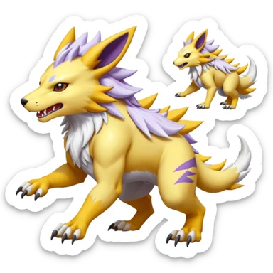 Exquisite Delicious Growling Gargantuan Barking Pulverizing Garurumon-Renamon-Linoone-fusion-hybrid-creature (full body) sticker