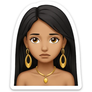brown girl who has long layered black hair with gold earrings  who is sad sticker