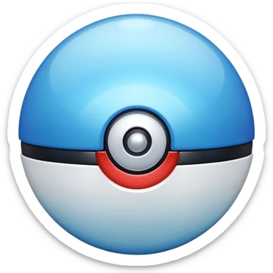 blue pokeball emoji, top half is a more saturated blue, bottom half is white, black stripe, with a white sheen, with a pearlescent finish, with a glass effect sticker