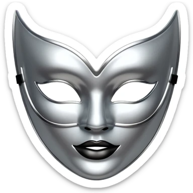 A sleek masquerade mask emoji made of polished silver chrome, smooth sensual curves, reflective metallic surface, mysterious sexy luxury vibe, minimal iOS emoji style, centered, clean white background sticker