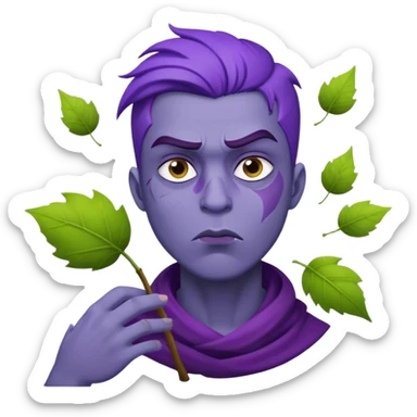 Um homem com cara de mau e roxo a soprar folhas sticker