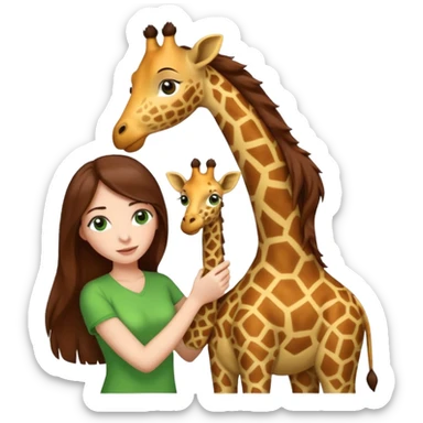 woman with long brown hair green eyes girl emoji pulling up a giraffe plushie sticker
