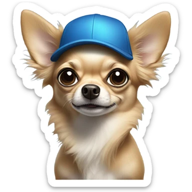 Chihuahua with long black hair held by old man with blue eyes goatee in ball cap sticker